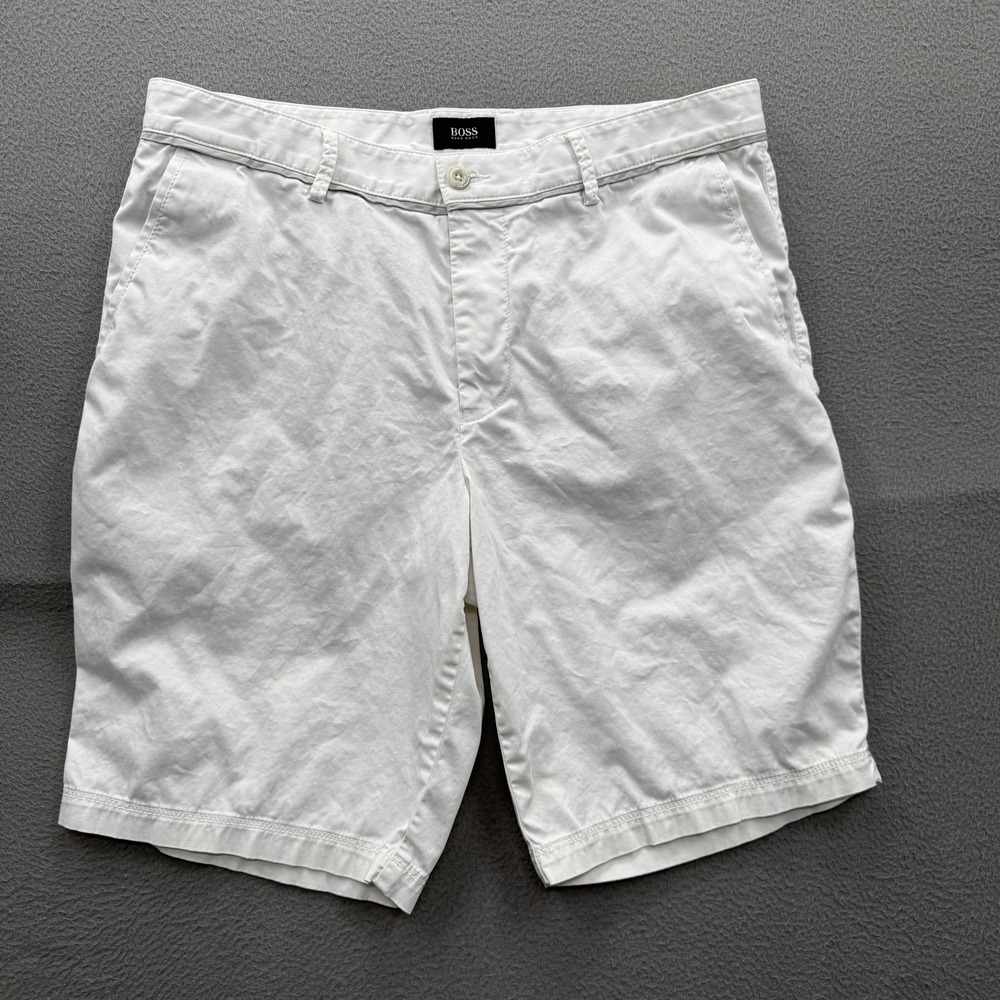 Hugo Boss Clyde Shorts Mens 32 White Chino Cotton Stretch 10 Inseam Casual